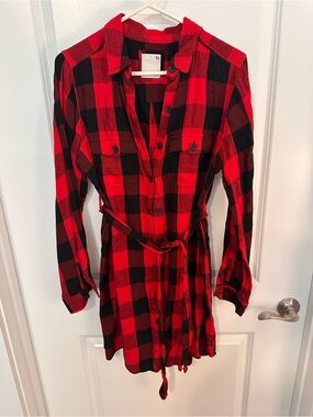 SO Red and Black Buffalo Plaid Shirt Dress